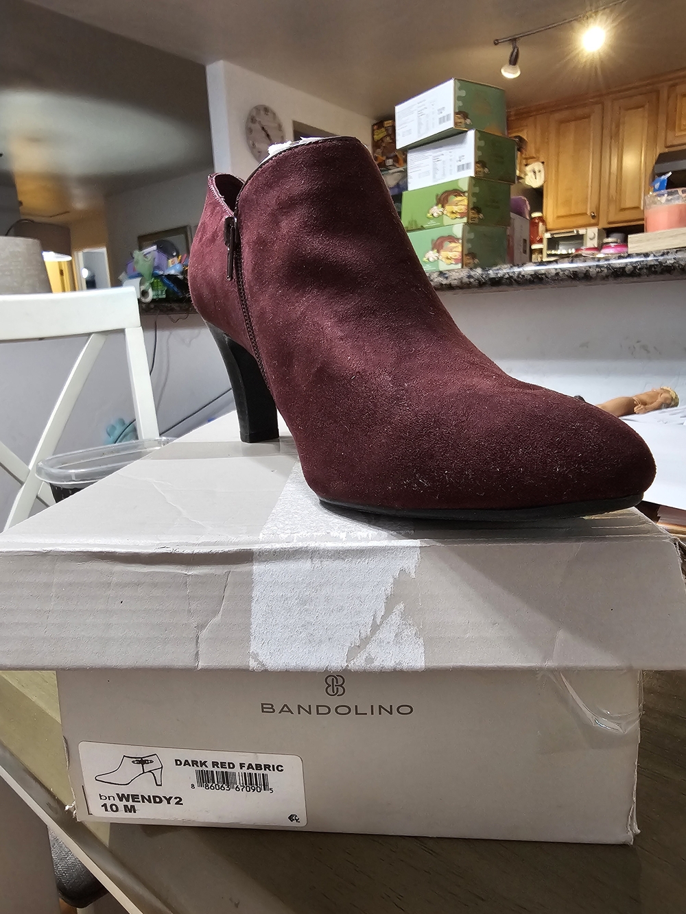 Bandolino Dark Red Suede Ankle Bootie with Side Zipper